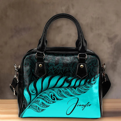 Custom New Zealand Shoulder Handbag Silver Fern Kiwi Personal Signature Turquoise