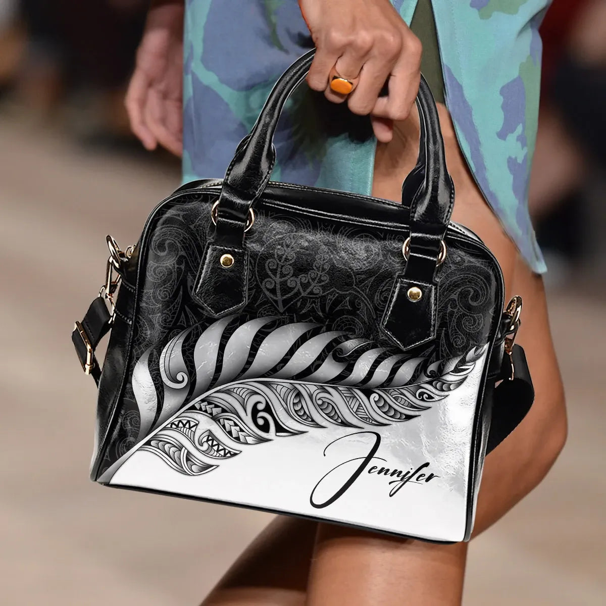 Custom New Zealand Shoulder Handbag Silver Fern Kiwi Personal Signature