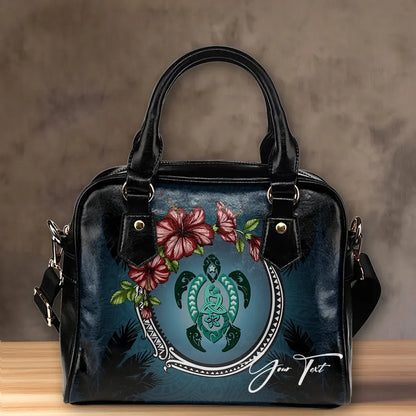 Custom Kanaka Maoli Hawaiian Shoulder Handbag Polynesian Ohana Turtle Hibiscus Mother Son Personal Signature 