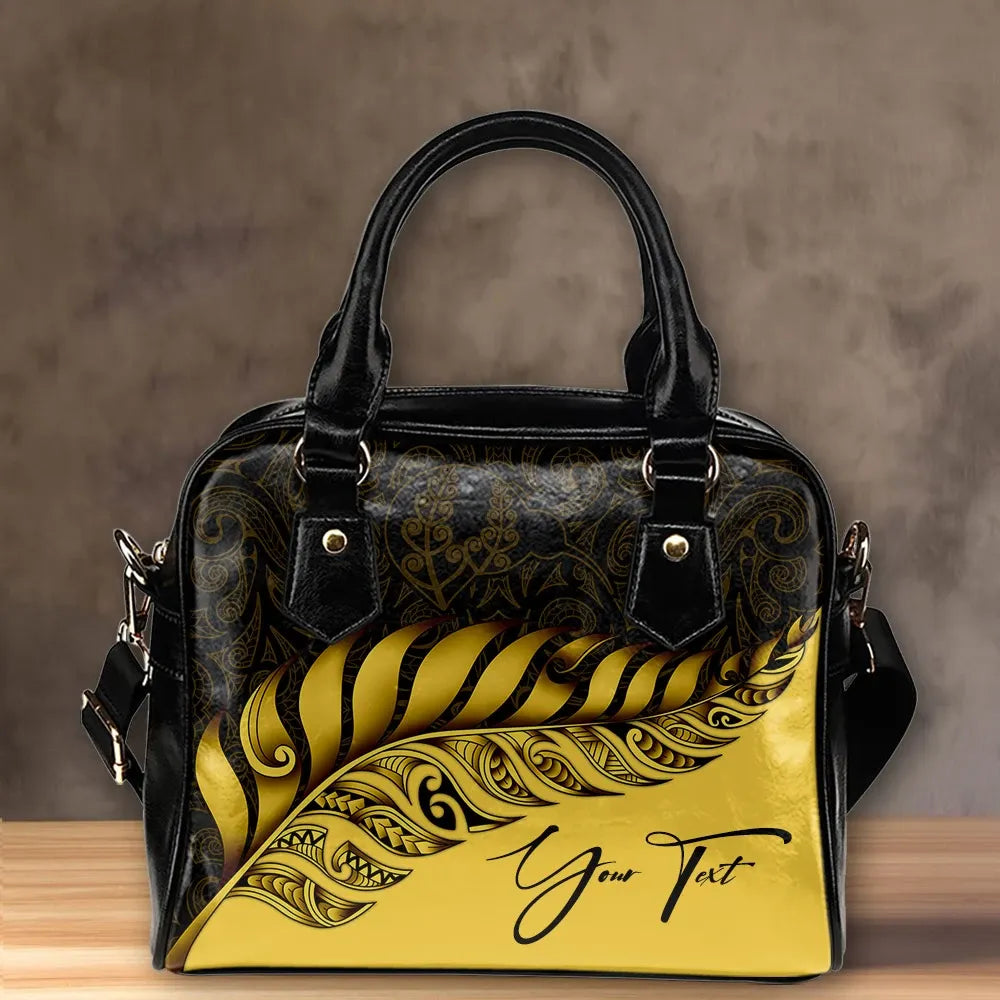 Custom New Zealand Shoulder Handbag Silver Fern Kiwi Personal Signature Yellow