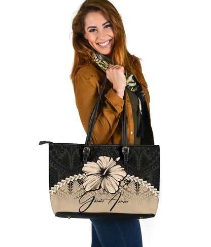 Custom Youne Aimin Polynesian Leather Tote Bag Hibiscus Personal Signature