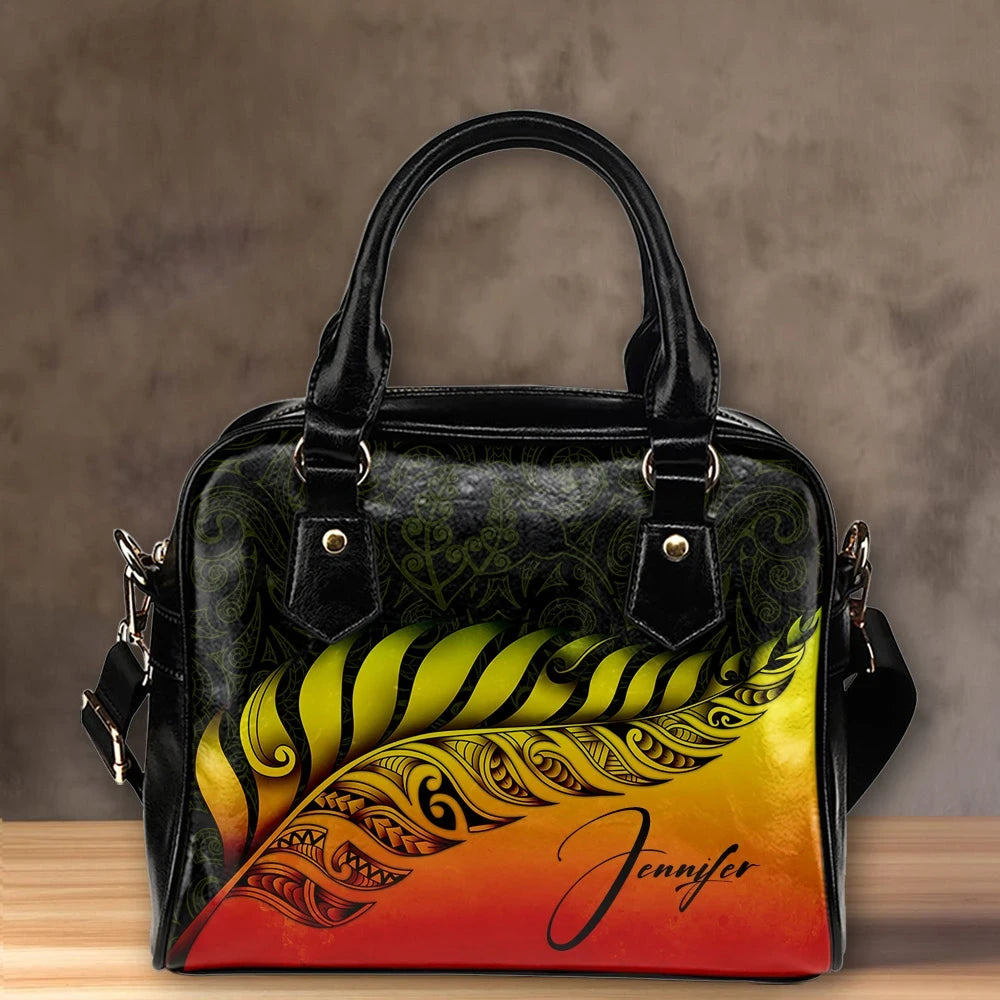 Custom New Zealand Shoulder Handbag Silver Fern Kiwi Personal Signature Reggae