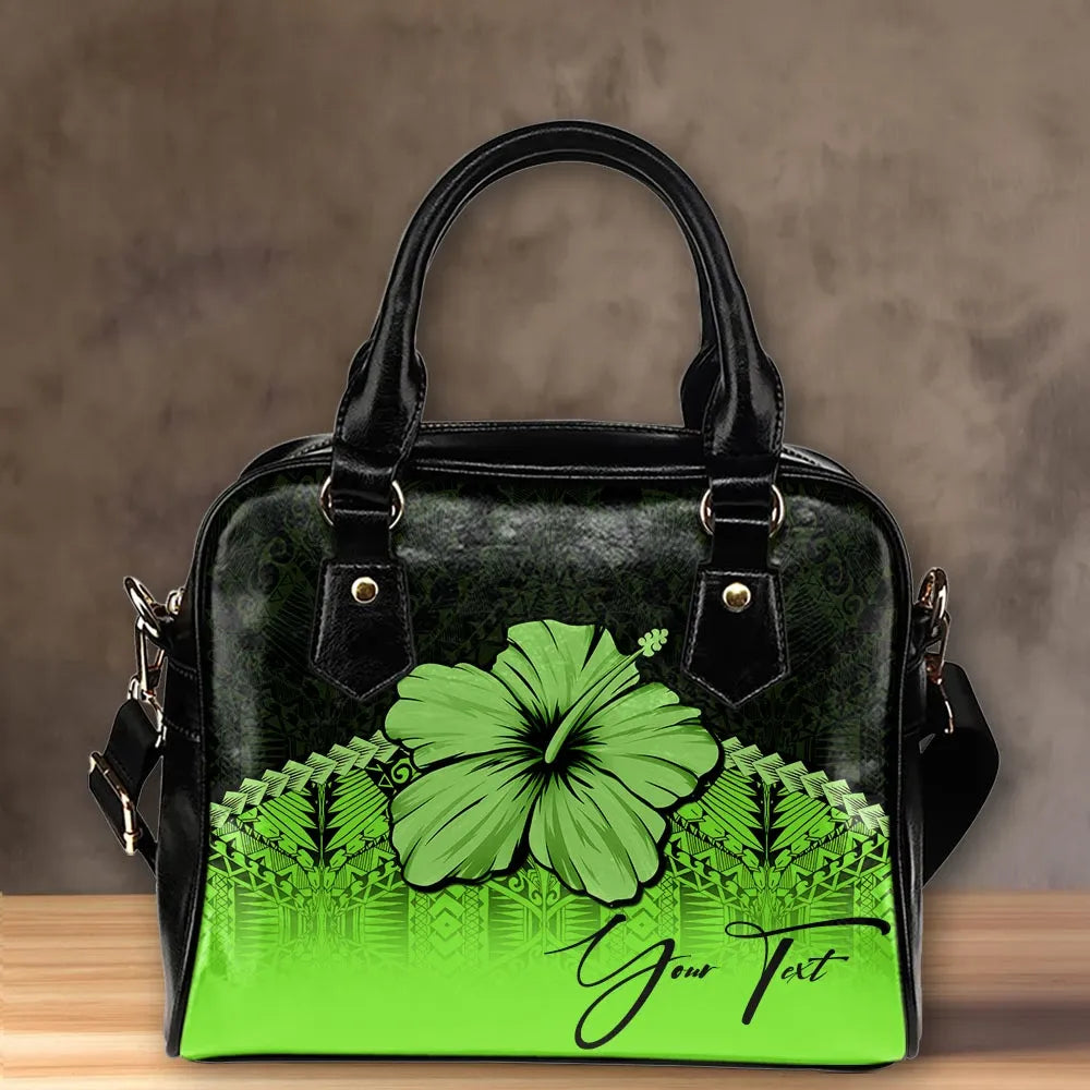 Custom Polynesian Shoulder Handbag Green Hibiscus Personal Signature