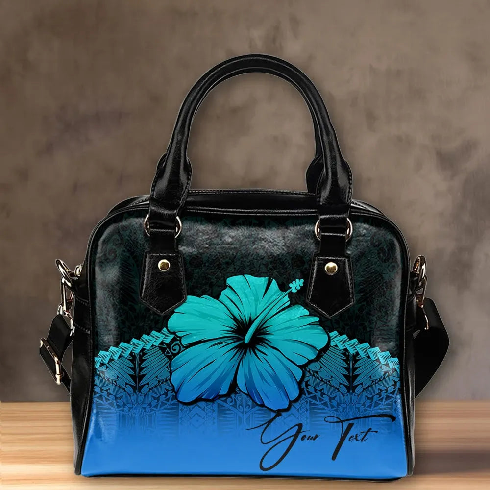 Custom Polynesian Shoulder Handbag Hibiscus Personal Signature Blue