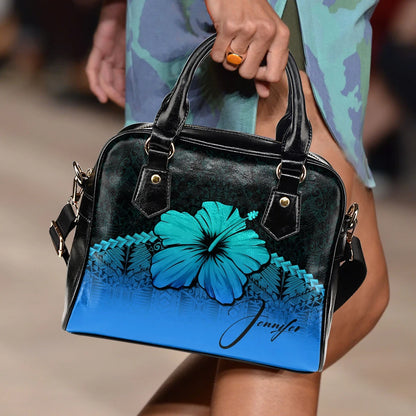 Custom Polynesian Shoulder Handbag Hibiscus Personal Signature Blue