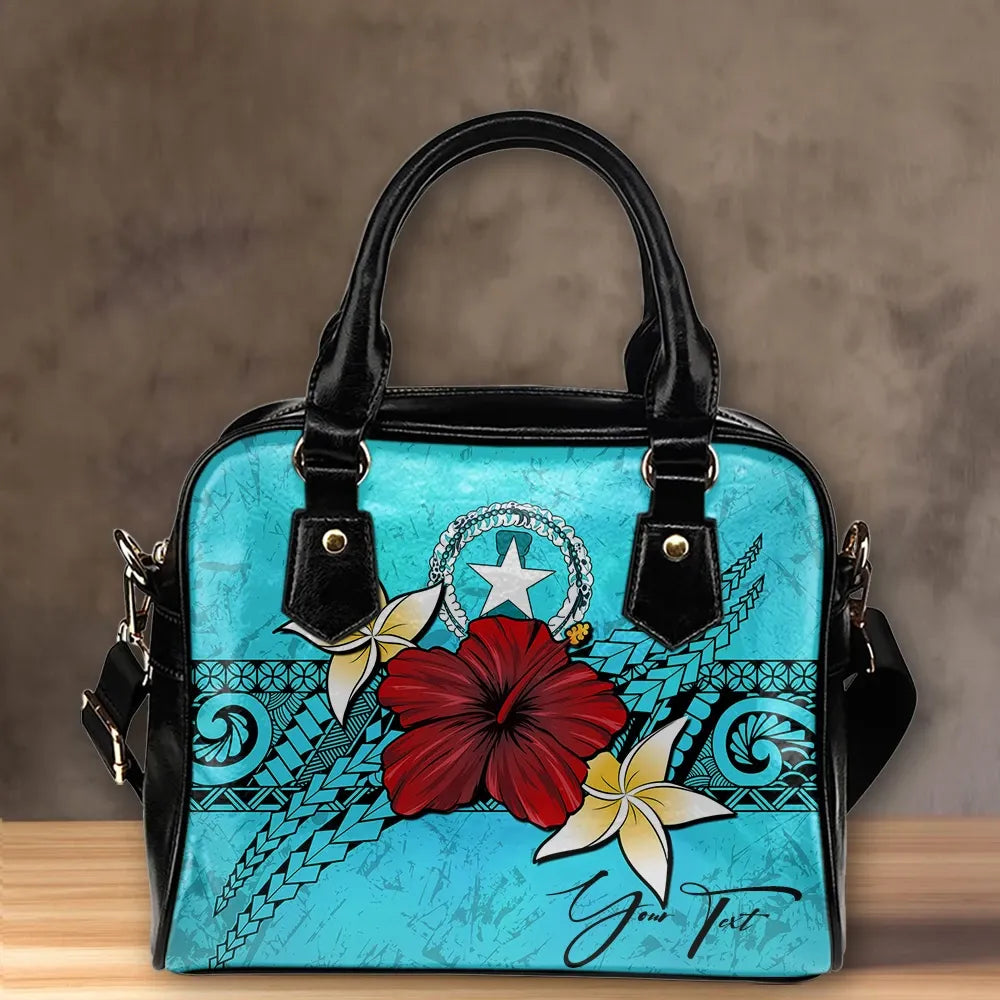 Custom Northern Mariana Islands Shoulder Handbag Turtle Hibiscus Personal Signature