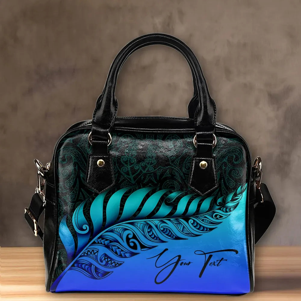 Custom New Zealand Shoulder Handbag Silver Fern Kiwi Personal Signature Blue