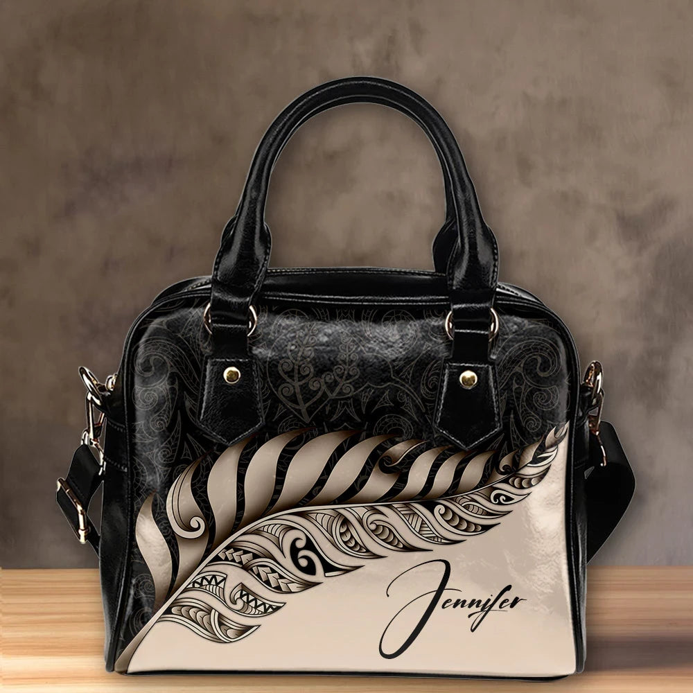 Custom New Zealand Shoulder Handbag Silver Fern Kiwi Personal Signature Gold