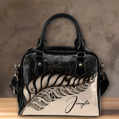 Custom New Zealand Shoulder Handbag Silver Fern Kiwi Personal Signature Gold