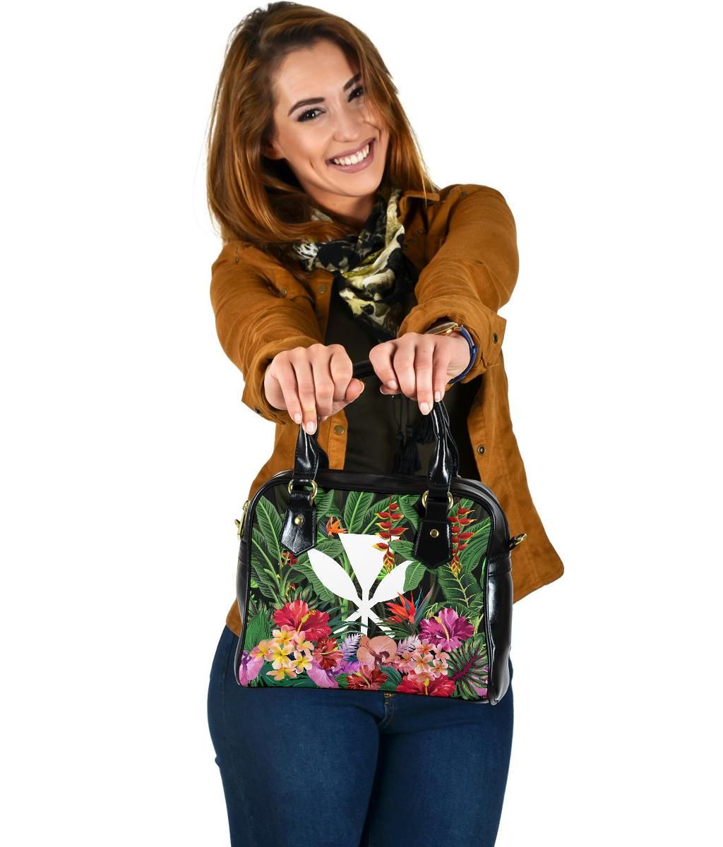 Kanaka Maoli Hawaiian Shoulder Handbag Coat Of Arms Tropical Flowers And Banana Leaves