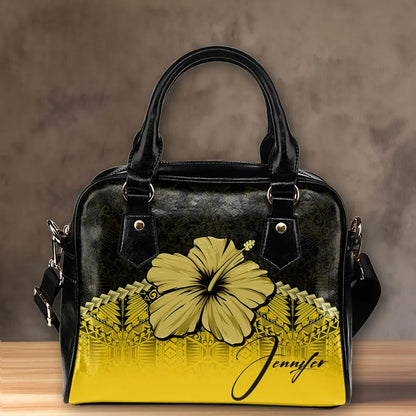 Custom Polynesian Shoulder Handbag Yellow Hibiscus Personal Signature