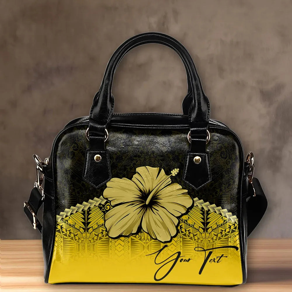 Custom Polynesian Shoulder Handbag Yellow Hibiscus Personal Signature