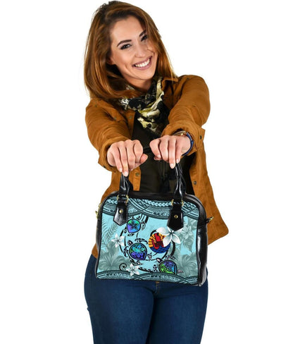 Tahiti Shoulder Handbag Polynesian Turtle Plumeria Blue