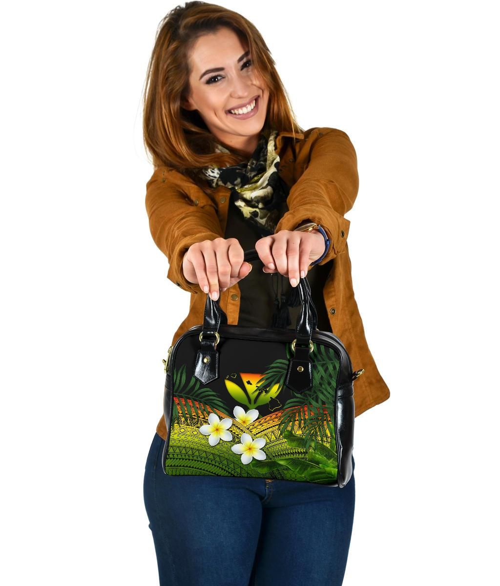 Kanaka Maoli Hawaiian Shoulder Handbag, Polynesian Plumeria Banana Leaves Reggae