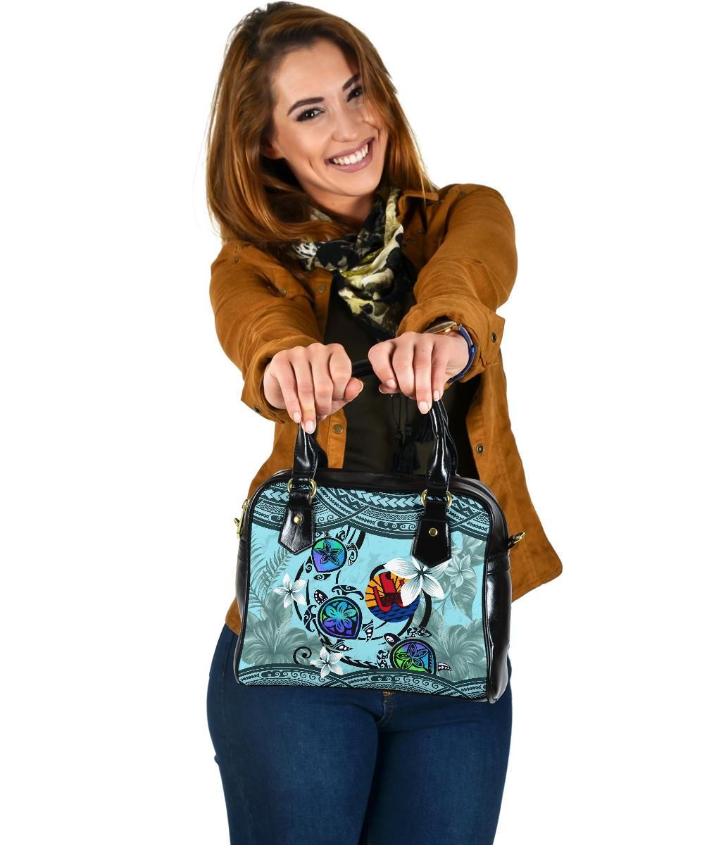 Tahiti Shoulder Handbag Polynesian Turtle Plumeria Blue