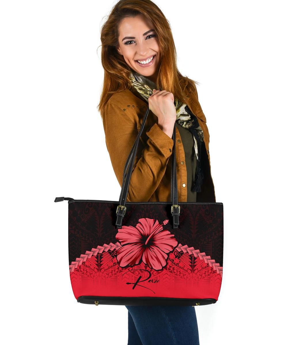 Custom Roxie Polynesian Leather Tote Bag Hibiscus Personal Signature