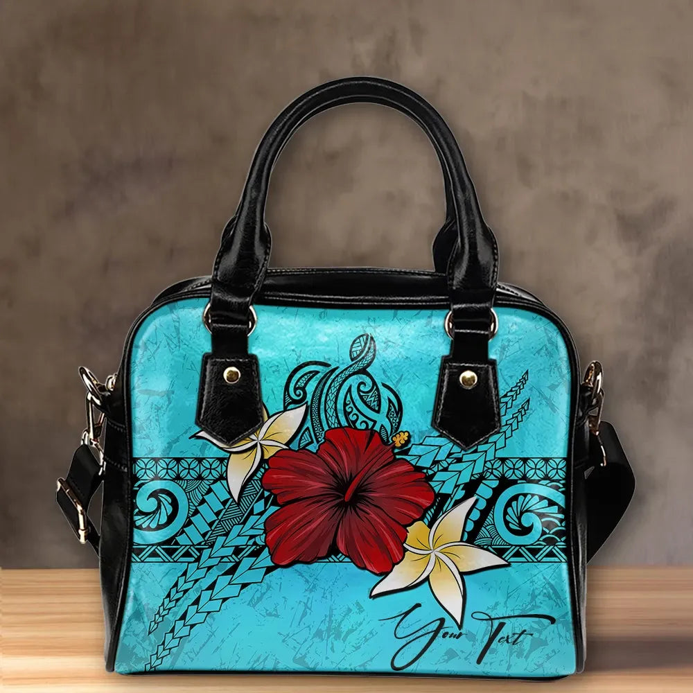 Custom Polynesian Shoulder Handbag Turtle Hibiscus Personal Signature