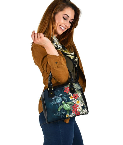 Kanaka Maoli Hawaiian Shoulder Handbag Sea Turtle Tropical Hibiscus And Plumeria