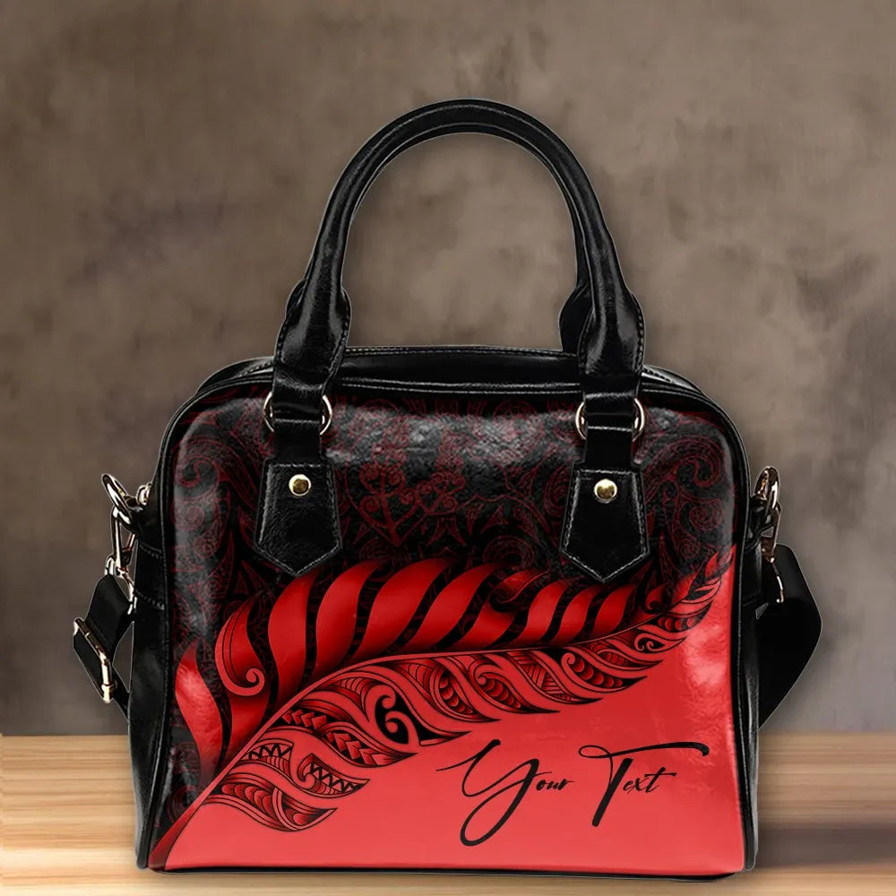 Custom New Zealand Shoulder Handbag Silver Fern Kiwi Personal Signature Red