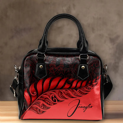Custom New Zealand Shoulder Handbag Silver Fern Kiwi Personal Signature Red