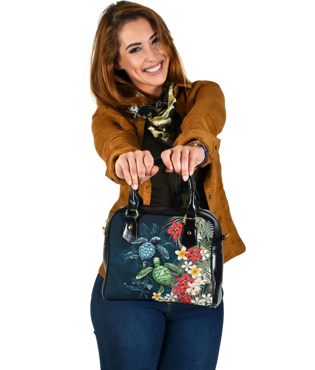 Kanaka Maoli Hawaiian Shoulder Handbag Sea Turtle Tropical Hibiscus And Plumeria