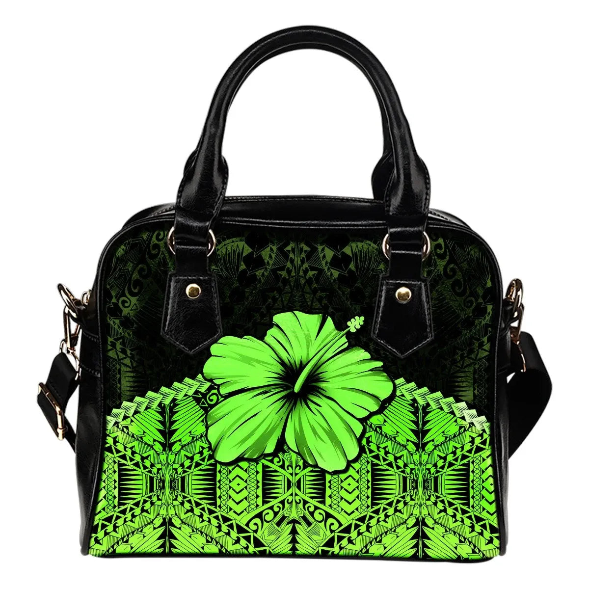 Polynesian Shoulder Handbag Green Hibiscus