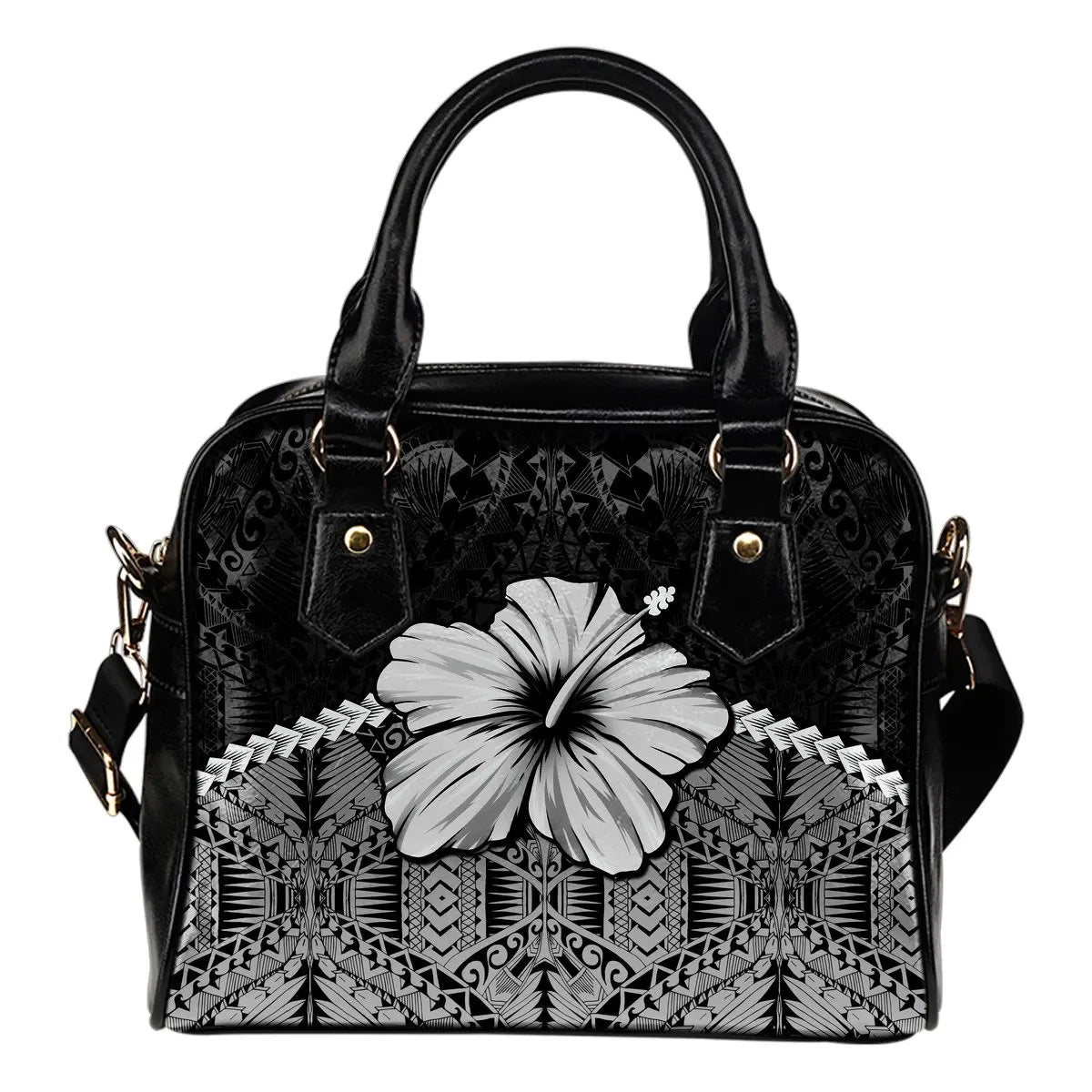 Polynesian Shoulder Handbag Gray Hibiscus