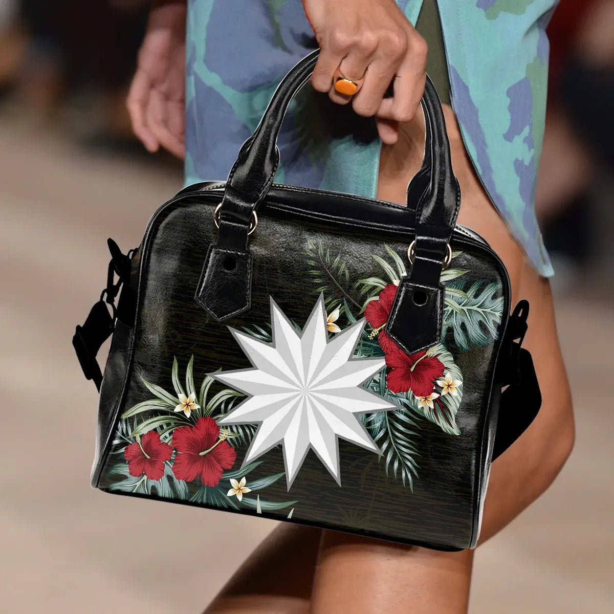 Nauru Hibiscus Shoulder Handbag