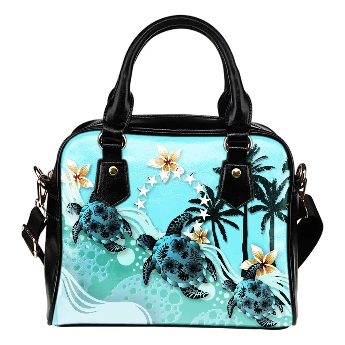 Cook Islands Shoulder Handbag Blue Turtle Hibiscus