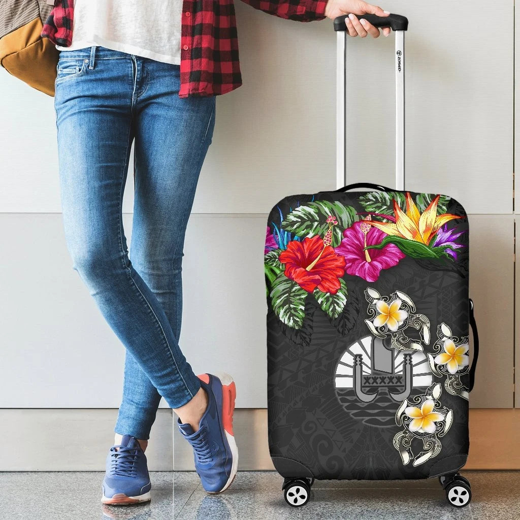 Tahiti Luggage Covers Hibiscus Turtle Tattoo Gray