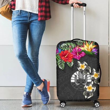 Tahiti Luggage Covers Hibiscus Turtle Tattoo Gray