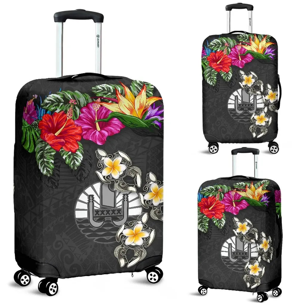 Tahiti Luggage Covers Hibiscus Turtle Tattoo Gray