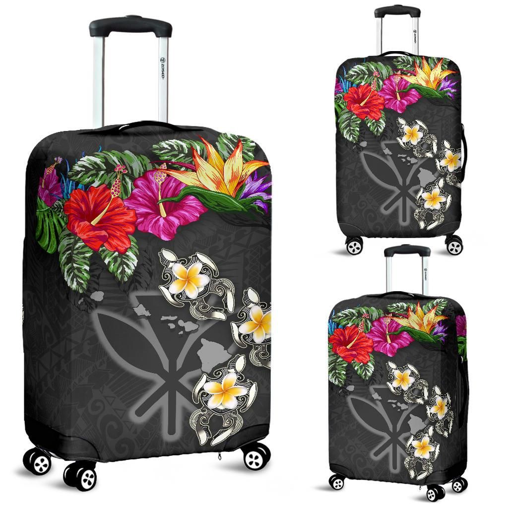 Kanaka Maoli Hawaiian Luggage Covers Hibiscus Turtle Tattoo Gray