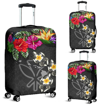 Kanaka Maoli Hawaiian Luggage Covers Hibiscus Turtle Tattoo Gray
