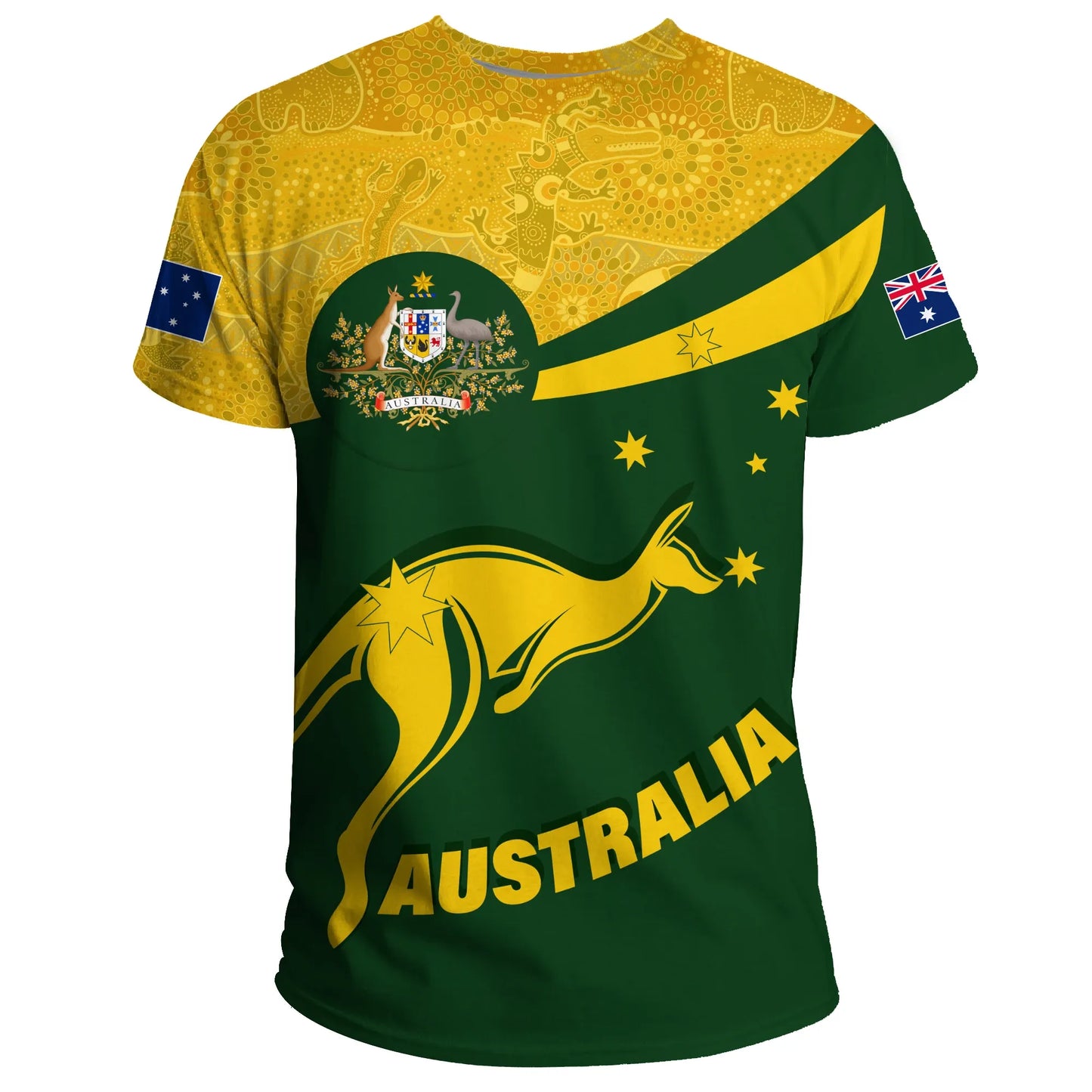 Australia T Shirt, Australia Round Kangaroo Aboriginal Green