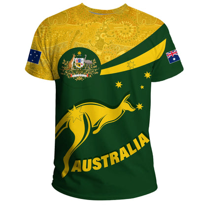 Australia T Shirt, Australia Round Kangaroo Aboriginal Green