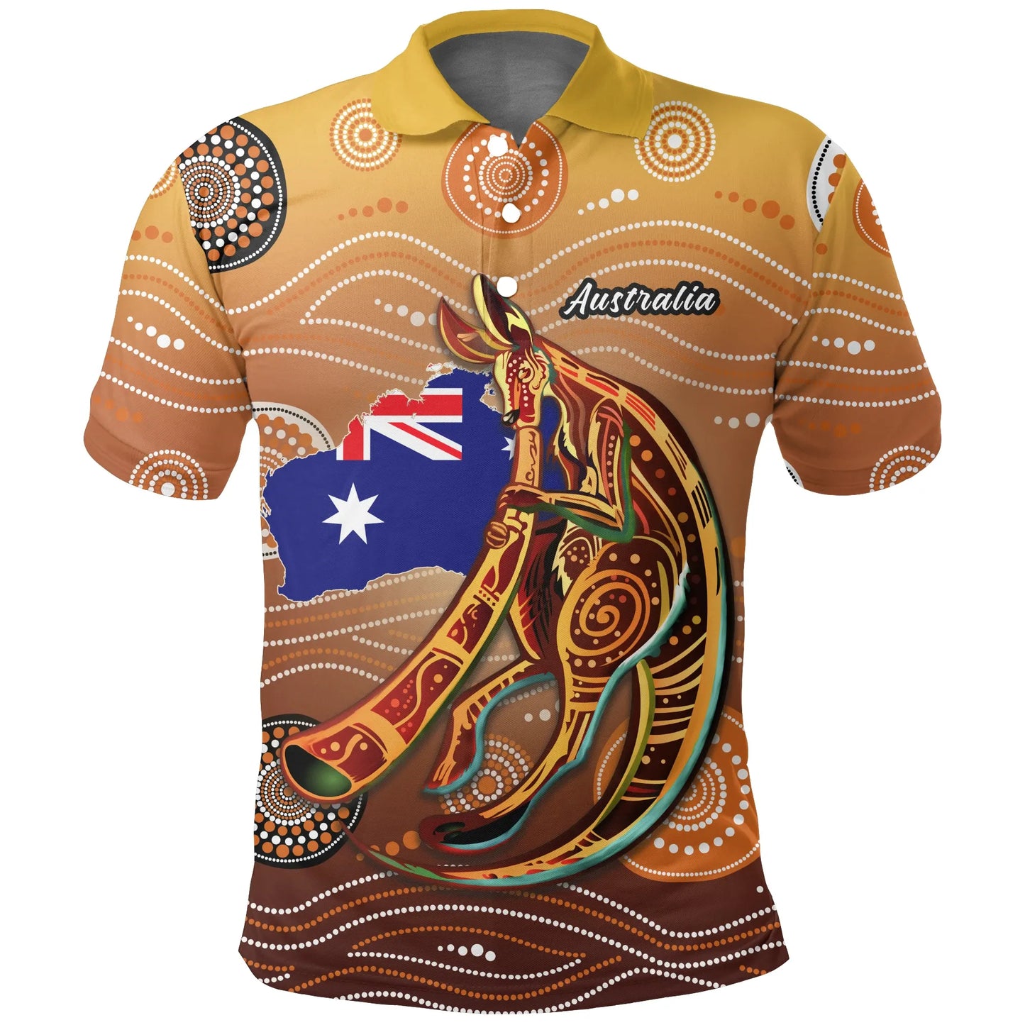 Australia Polo Shirt Map Kangaroo Aboriginal