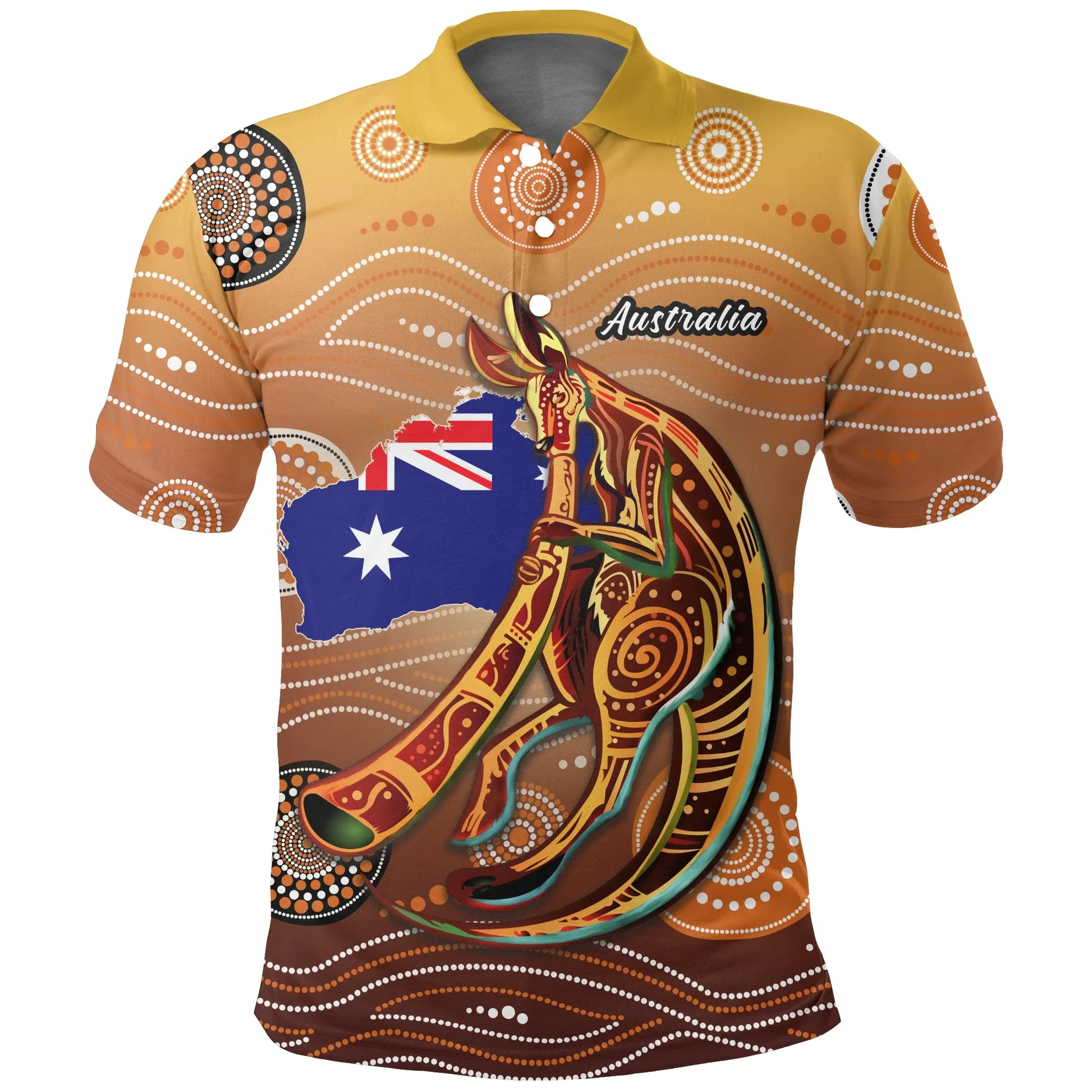 Australia Polo Shirt Map Kangaroo Aboriginal