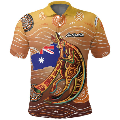 Australia Polo Shirt Map Kangaroo Aboriginal