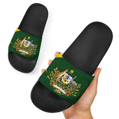 Australia Slide Sandals, Australia Coat Of Arms Green