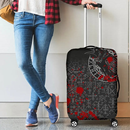 Vikings Luggage Covers Ravens and Vegvisir Tattoo Style Blood