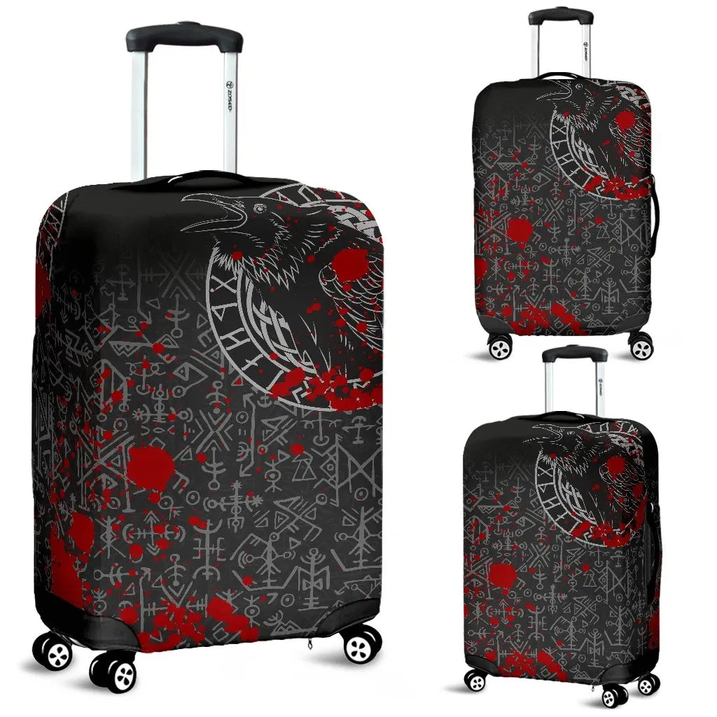 Vikings Luggage Covers Ravens and Vegvisir Tattoo Style Blood