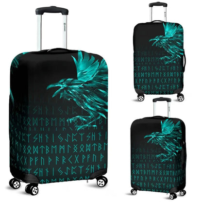 Vikings Luggage Covers Raven Tattoo Style Cyan