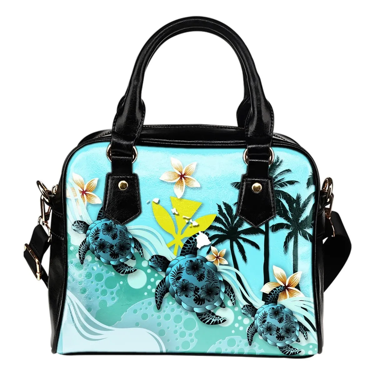 Hawaii Shoulder Handbag Blue Turtle Hibiscus