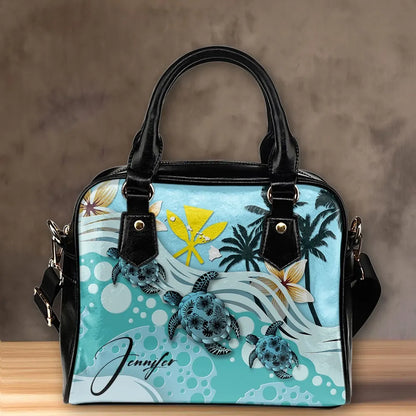 Custom Hawaii Shoulder Handbag Blue Turtle Hibiscus Personal Signature 