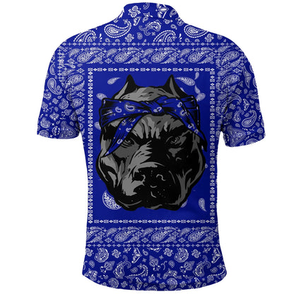 Crips Gang Bulldog Polo Shirt Blue Bandana Pattern Printed Shirt