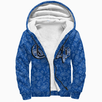 Crips Gang Sherpa Hoodie Blue Paisley Printed Fleece Hoodie