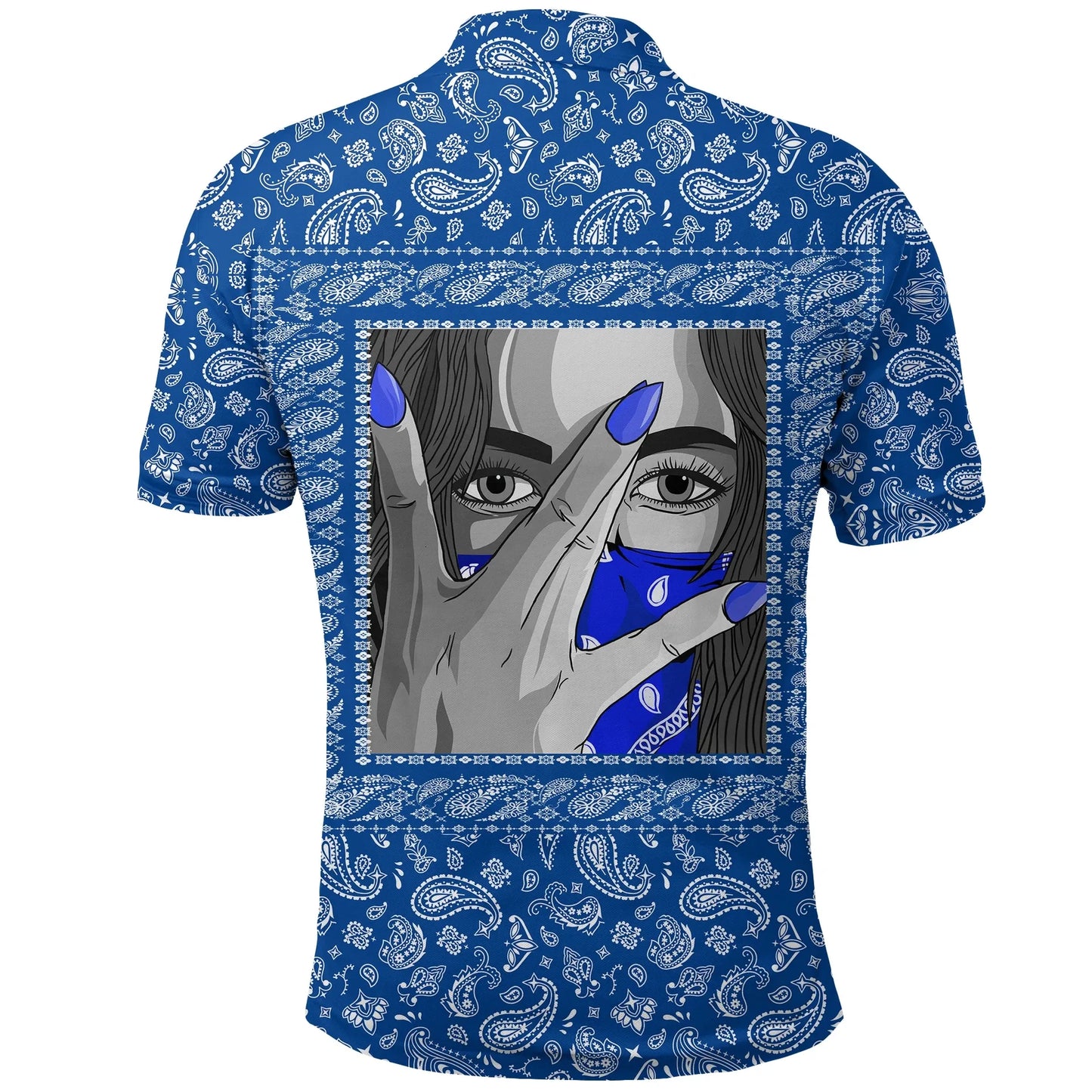 Crips Girl Polo Shirt Blue Bandana Printed Shirt