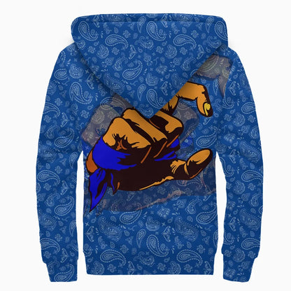 Crips Gang Sherpa Hoodie Blue Paisley Printed Fleece Hoodie