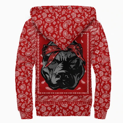Blood Gang Bulldog Sherpa Hoodie Red Bandana Pattern Printed Fleece Hoodie